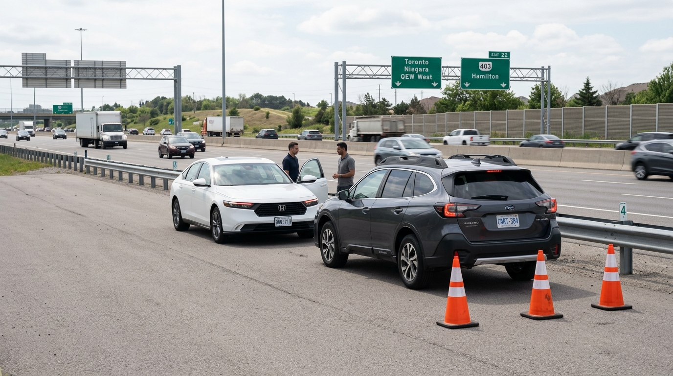 Ontario highway collision safe pullover scenario