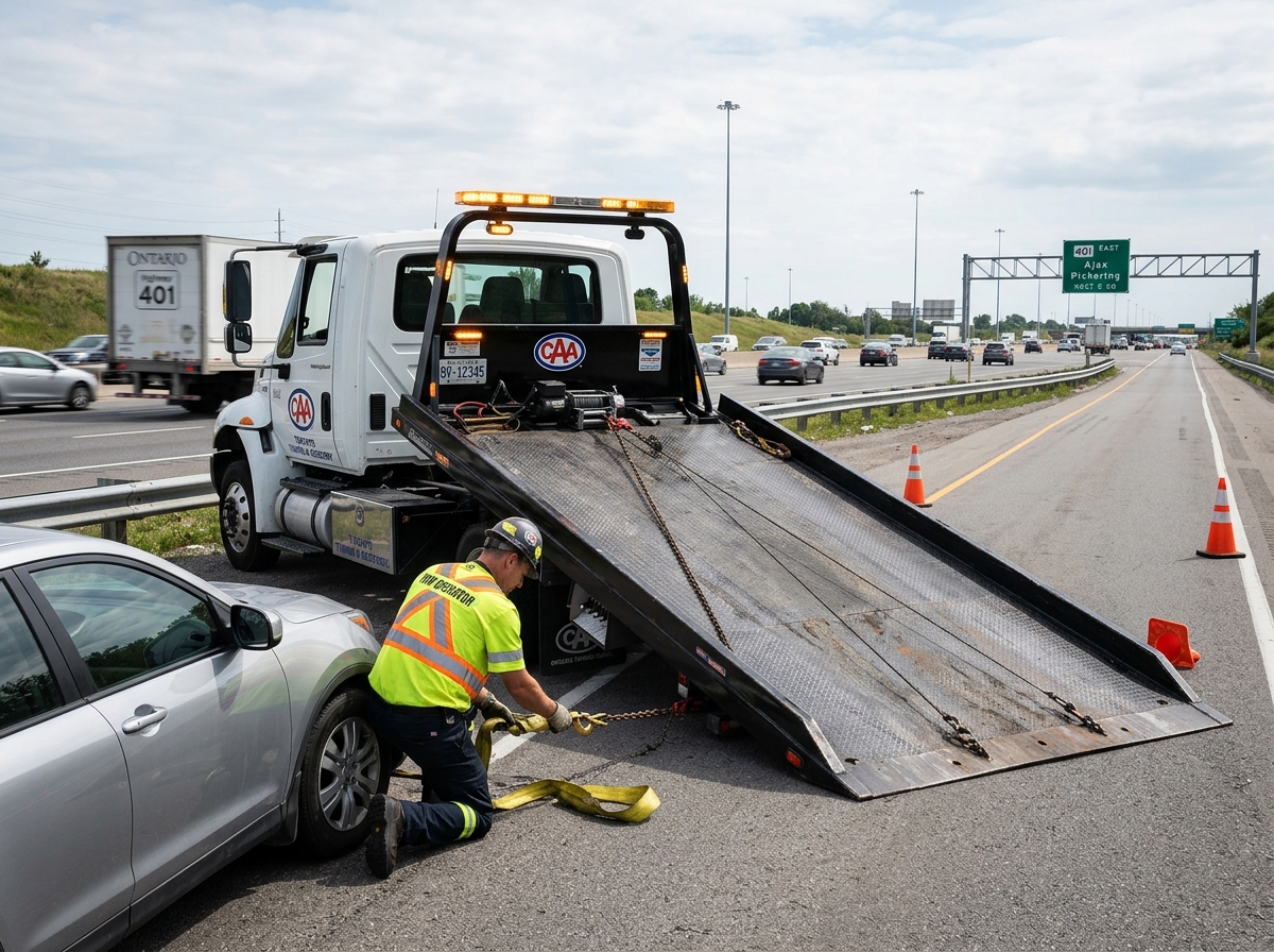 Ontario highway flatbed tow truck safety